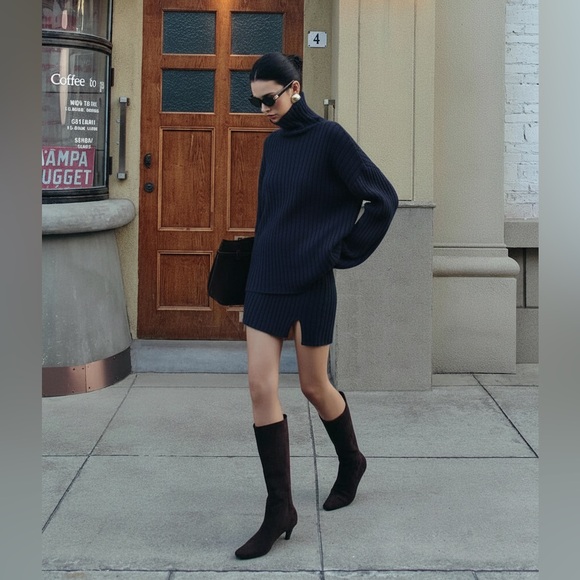 Commense Dresses & Skirts - Commense Plain Ribbed Split Sweater Skirt Set